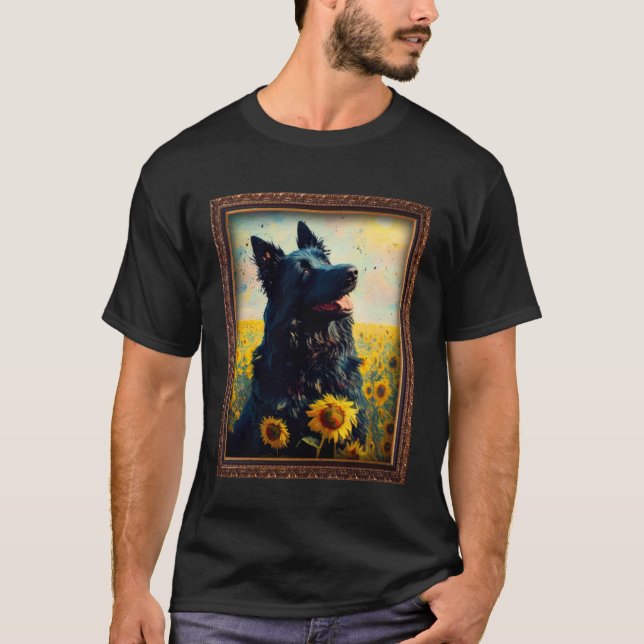 Camiseta Croatian Sheepdog Painting Sunflower Flower Mom Wo (Frente)