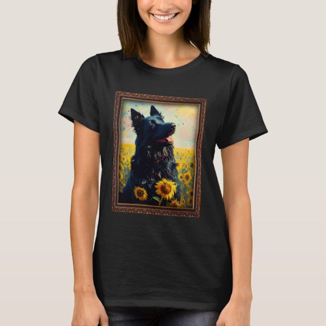 Camiseta Croatian Sheepdog Painting Sunflower Flower Mom Wo (Frente)