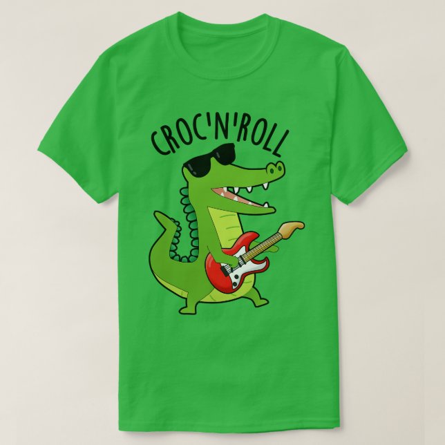 Camiseta Croc N Roll Funny Crocodilo Puns 1 (Frente do Design)