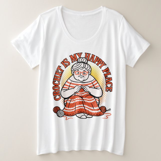Camiseta Crochet É Meu Lugar Feliz – Avó Alegre (Frente do Design)