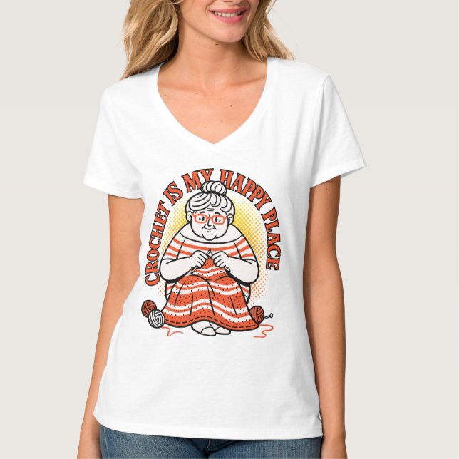 Camiseta Crochet É Meu Lugar Feliz – Avó Alegre (Frente)