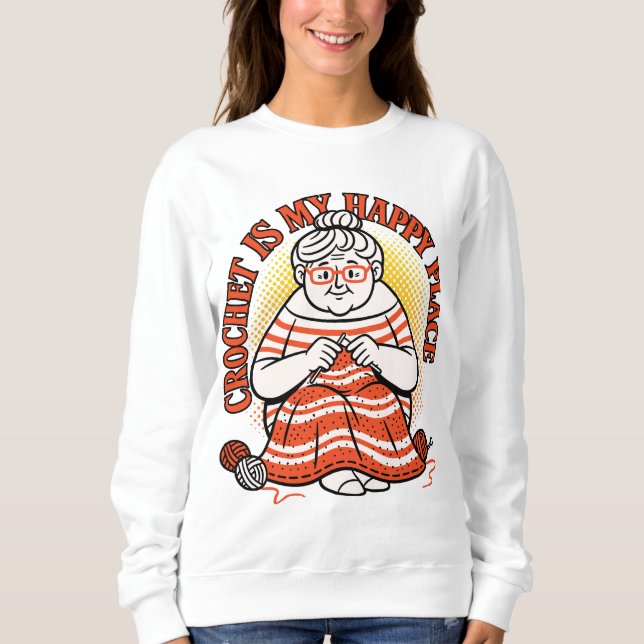 Camiseta Crochet É Meu Lugar Feliz – Avó Alegre (Frente)