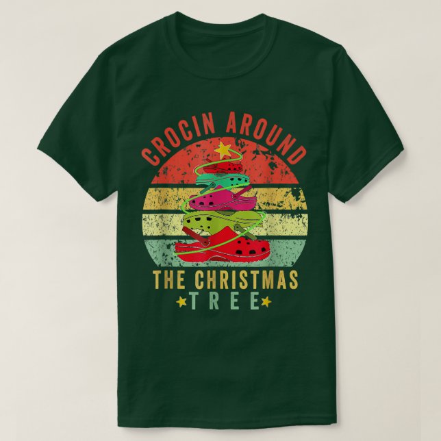 Camiseta Crocin Em Torno Da Árvore De Natal Pjs Natal (Frente do Design)