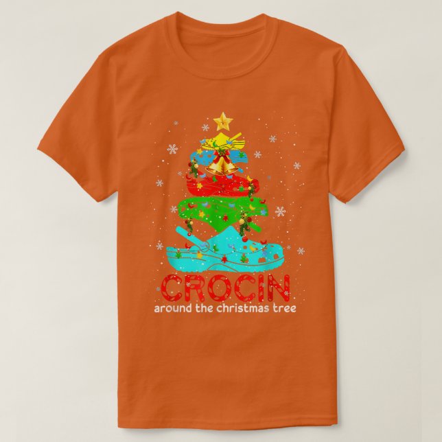Camiseta Crocina em torno da árvore de Natal192 (Frente do Design)