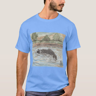 Camiseta Crococollie Border Collie Cão na Água engraçado