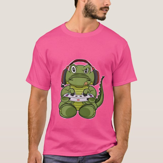 Camiseta Crocodile With Gaming Controller I Funny Gaming I  (Frente)