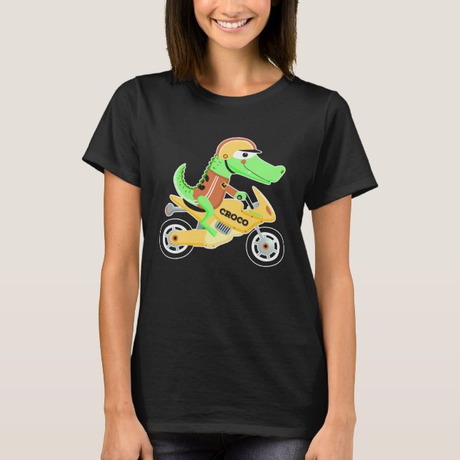 Camiseta Crocodile with motorcycle biker motorcycle dirt bi (Frente)