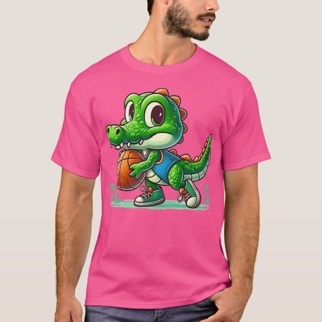 Camiseta Crocodilo Bonito Com Basquete (Frente)
