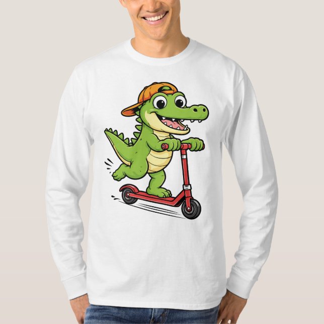 Camiseta Crocodilo Brincando com Scooter (Frente)