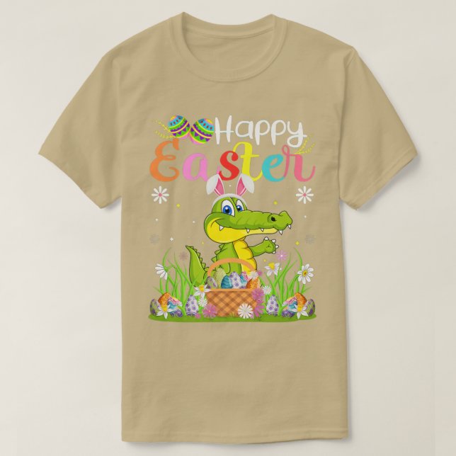 Camiseta Crocodilo Bunny Ovo Caçando Crocodilo Engraçado Fe (Frente do Design)