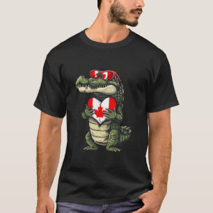 Camiseta Crocodilo Canadá Bandeira Canadense Coração Orgulh
