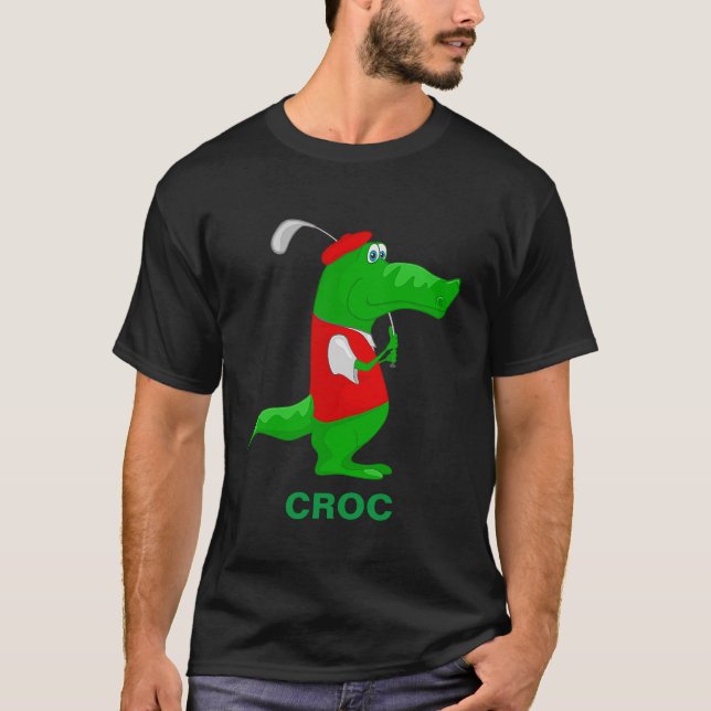 Camiseta Crocodilo Cartoon Golfer Personalize Nome (Frente)