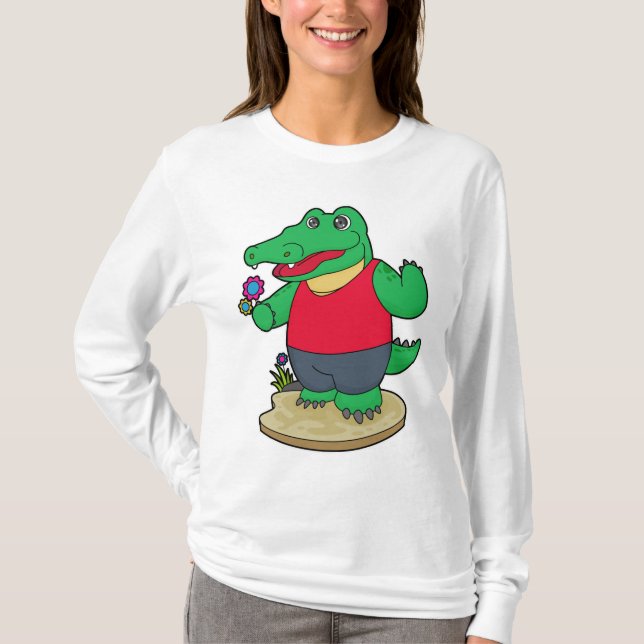 Camiseta Crocodilo com Flores (Frente)