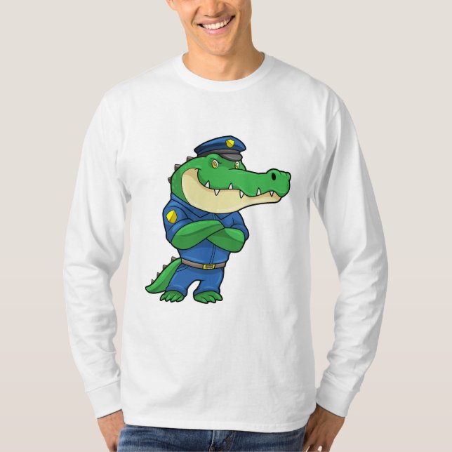 Camiseta Crocodilo como agente da polícia com uniforme (Frente)