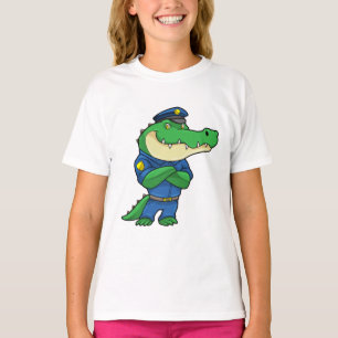 Camiseta Crocodilo como agente da polícia com uniforme