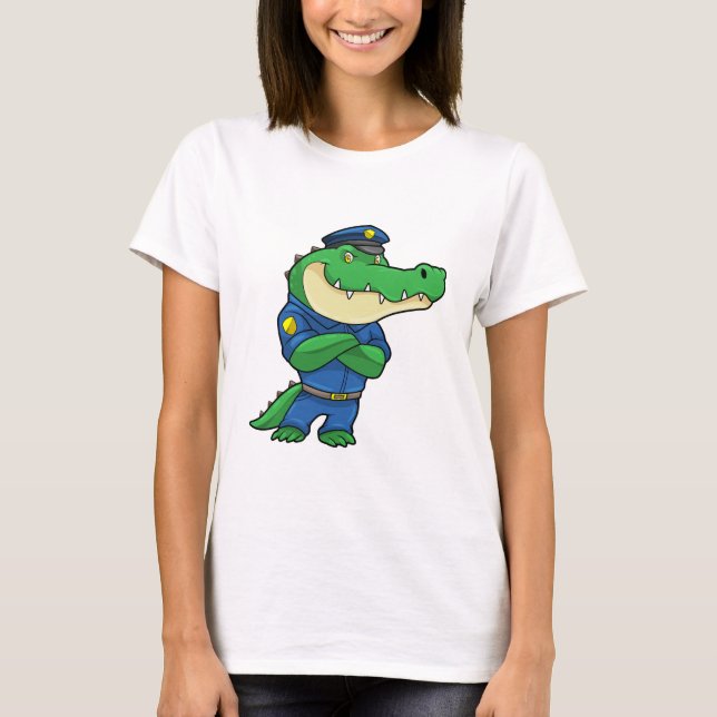 Camiseta Crocodilo como agente da polícia com uniforme (Frente)