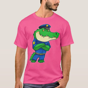 Camiseta Crocodilo como agente da polícia com uniforme da p