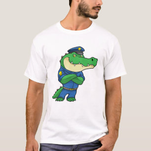 Camiseta Crocodilo como agente da polícia com uniforme da p