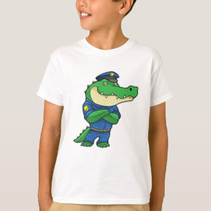 Camiseta Crocodilo como agente da polícia com uniforme da p