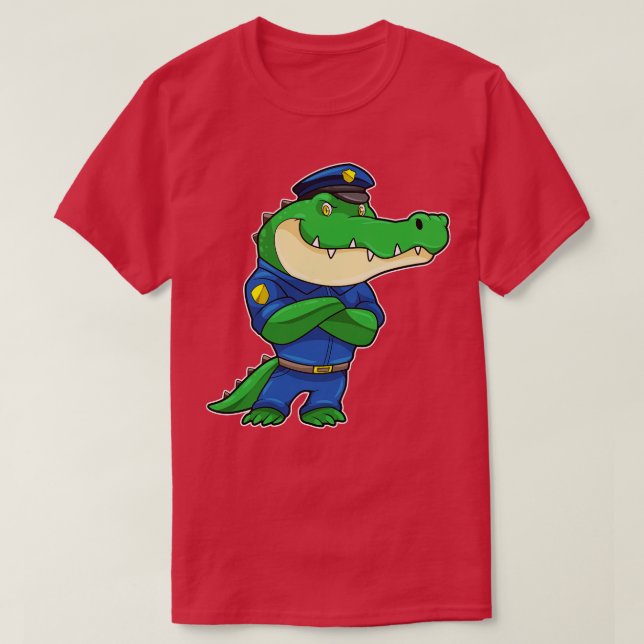 Camiseta Crocodilo como oficial de polícia com uniforme pol (Frente do Design)