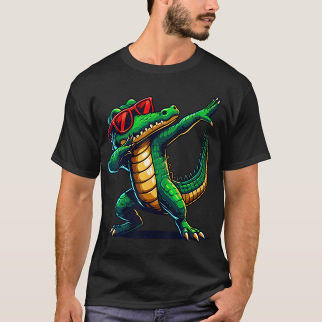Camiseta Crocodilo Dabbing Com Óculos de Sol Jacaré Animal (Frente)