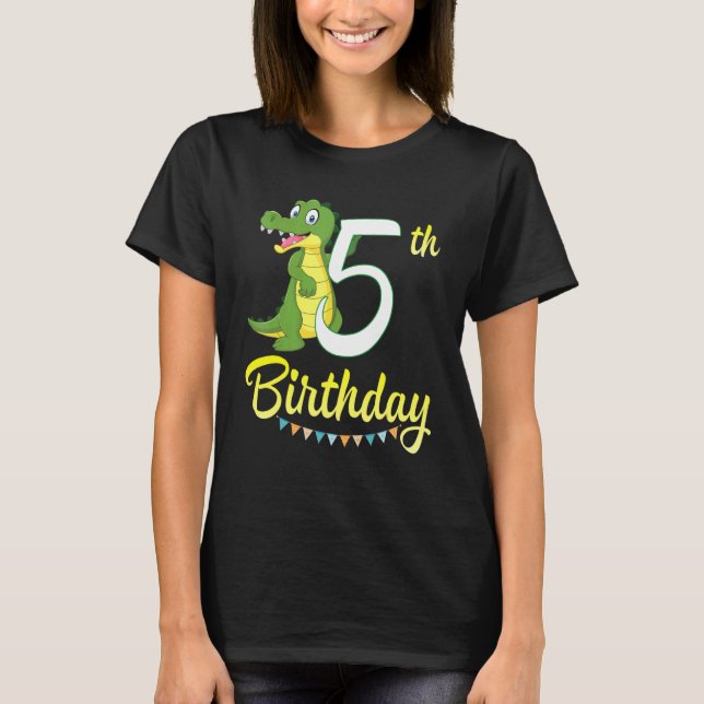 Camiseta Crocodilo Dançando Feliz 5 de Aniversário Para Mim (Frente)