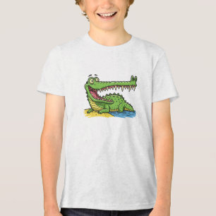 Camiseta Crocodilo de Cartoon Engraçado com Sorriso Grande