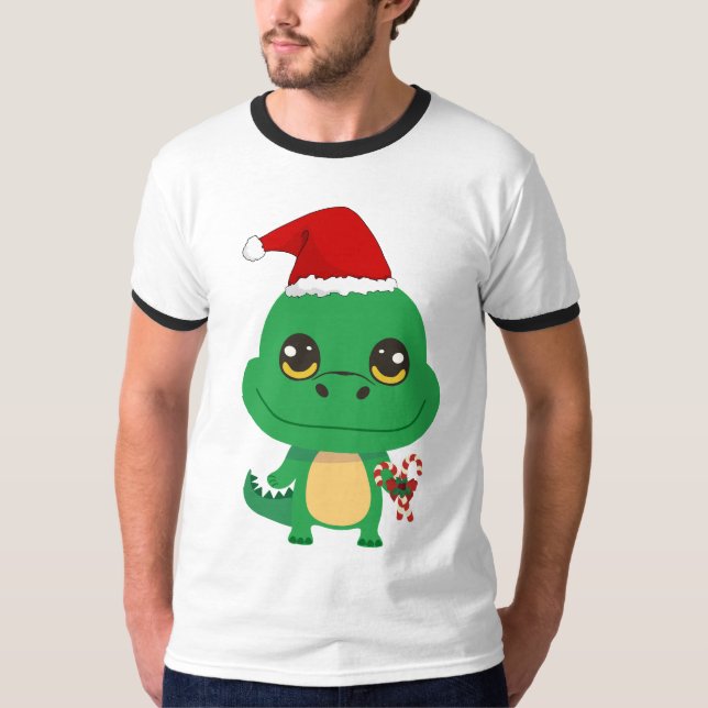 Camiseta Crocodilo de Natal bonito (Frente)