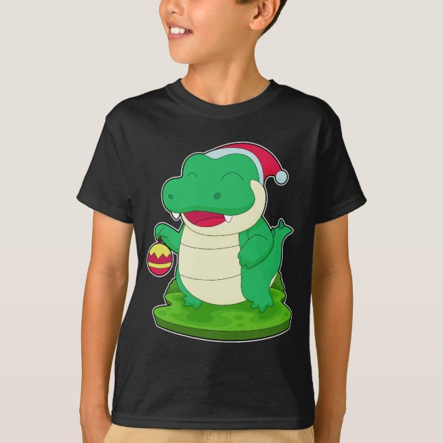 Camiseta Crocodilo de Natal Chapéu Santa (Frente)