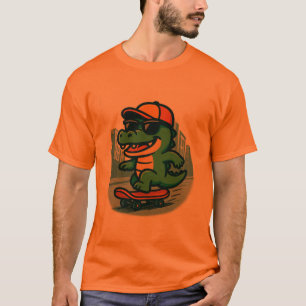 Camiseta Crocodilo Desenho Animado Legal Andando de Skate