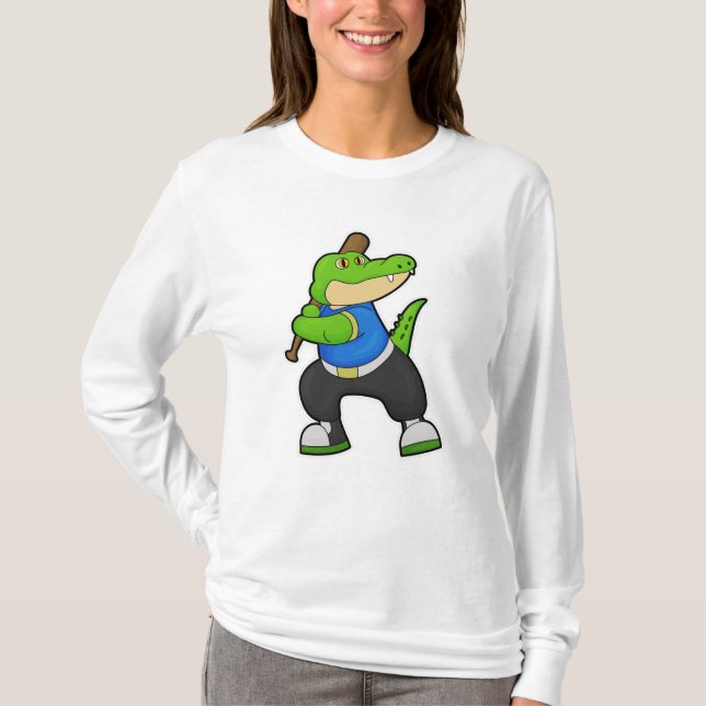 Camiseta Crocodilo em Baseball com Baco de Beisebol (Frente)