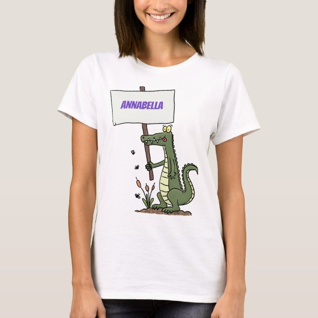 Camiseta Crocodilo engraçado, alinhador com cartoon (Frente)