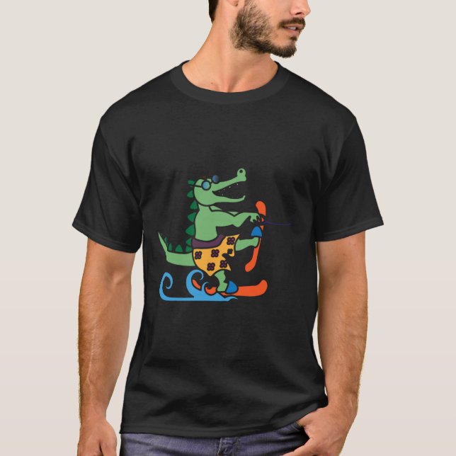Camiseta Crocodilo Lover Skiator Alligator Réptil Water Ski (Frente)