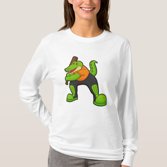 Camiseta Crocodilo no Cricket com morcego de Cricket (Frente)