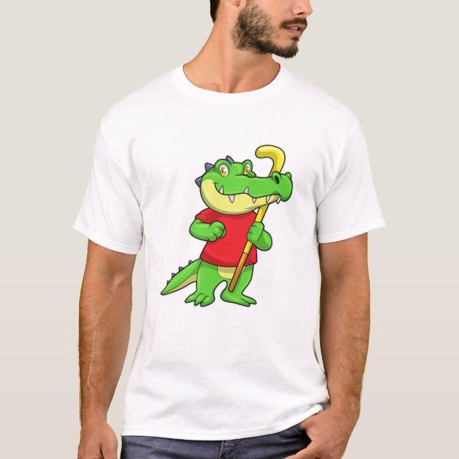 Camiseta Crocodilo no Hóquei em campo com bastão de hóquei (Frente)