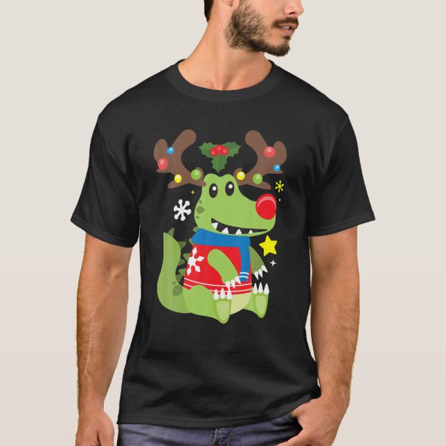 Camiseta Crocodilo Reindeer Engraçado Bonito Presente de Na (Frente)