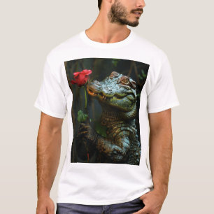 Camiseta Crocodilo sorridente segurando uma camisa-T de car