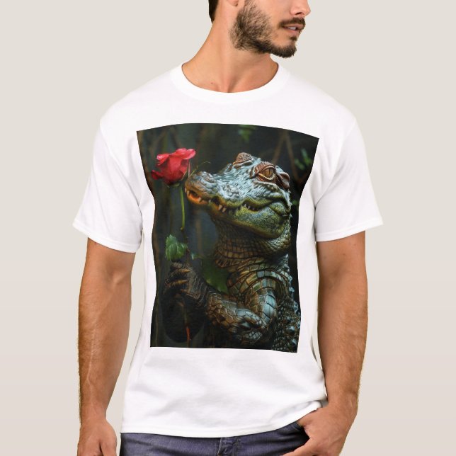 Camiseta Crocodilo sorridente segurando uma camisa-T de car (Frente)