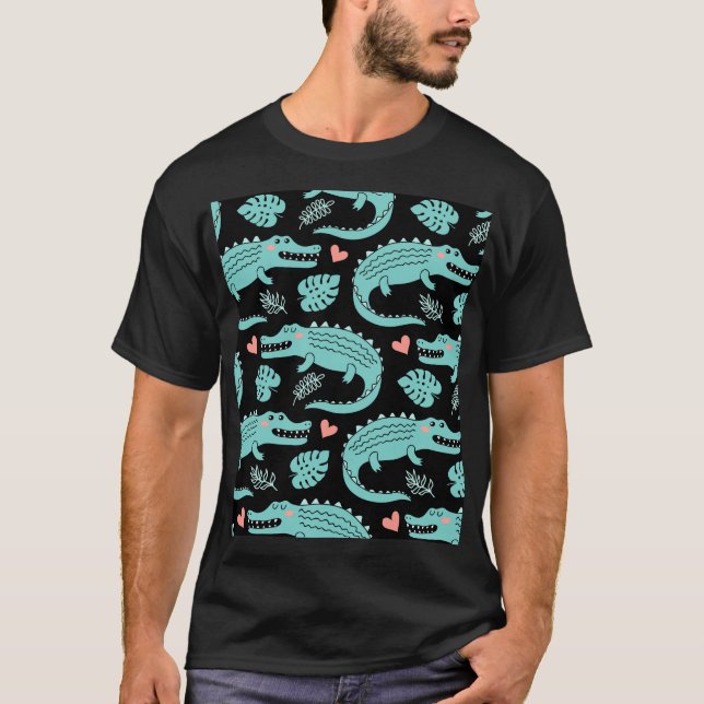 Camiseta Crocodilos de animação, um padrão perfeito. (Frente)