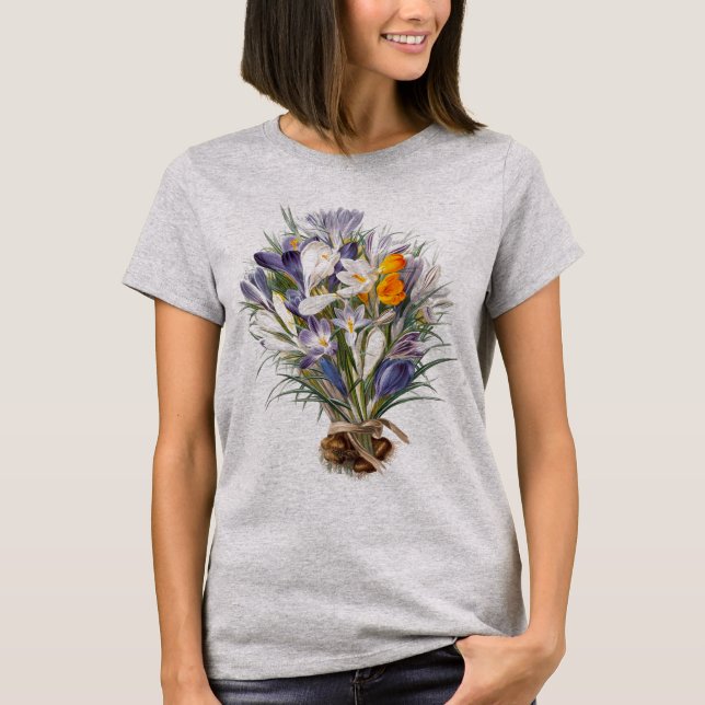 Camiseta Crocus Primavera Fllower Arte Botânica (Frente)