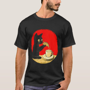 Camiseta Croissant De Gato No Café, Pão Preto De Gato