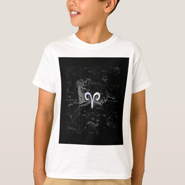 Camiseta Cromo como Aries Zodiac Sinal em Hevelius Black (Frente)