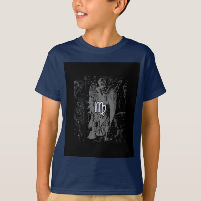 Camiseta Cromo como Virgo Zodiac Sinal em Negra (Frente)