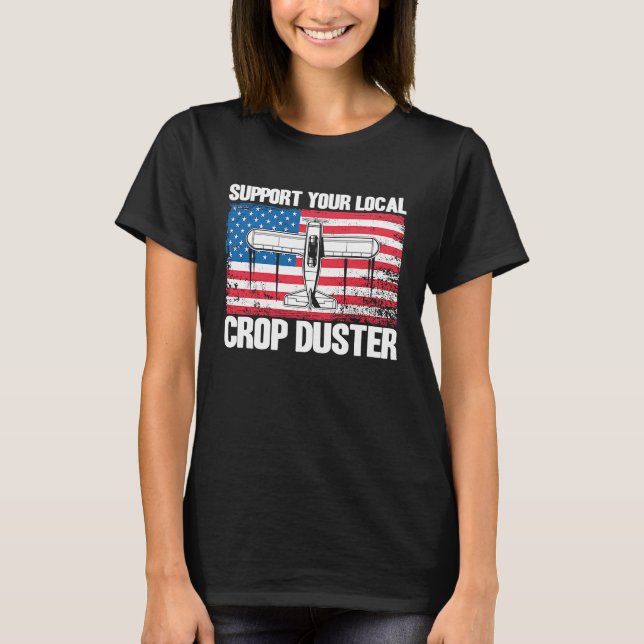 Camiseta Crop Duster American Flag Support Your Local Crop  (Frente)