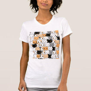 Camiseta Cropped Branca de Moda com Padrão de Gato