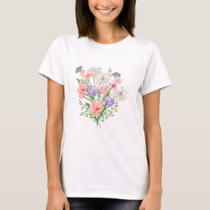 Camiseta Cropped Elegante de Buquê de Flores Silve