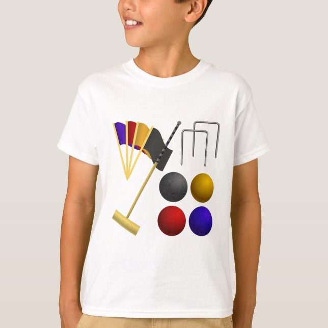 Camiseta Croquet Equipment Set Mallet Balls Hoops (Frente)