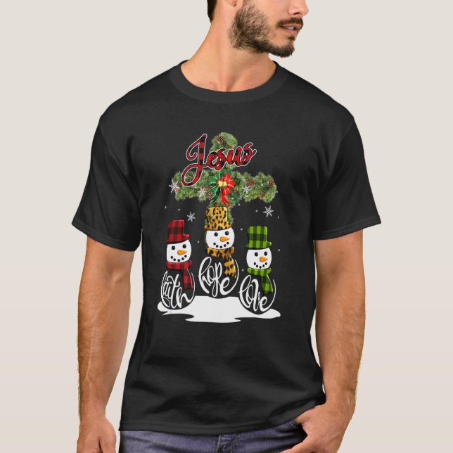 Camiseta Cross Jesus Feliz Natal Snowman Engraçado Xmas Par (Frente)