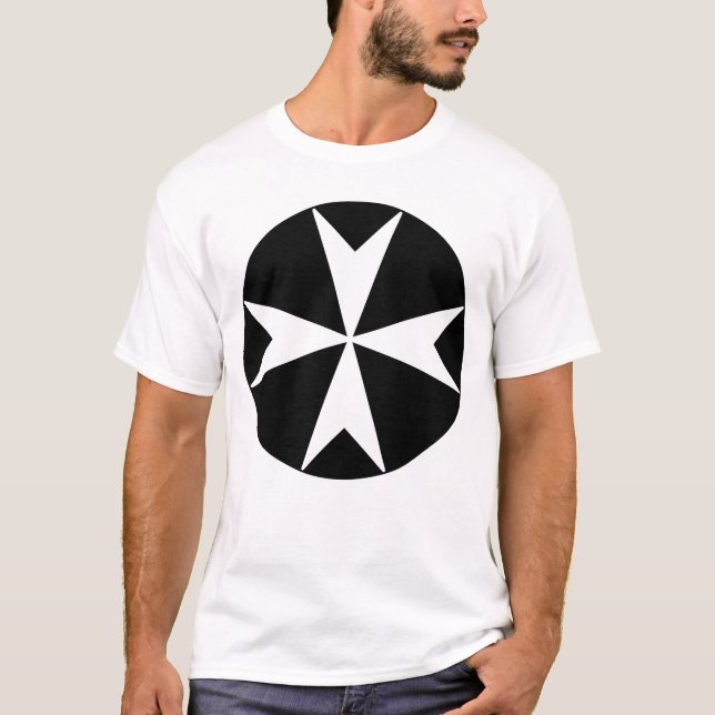 Camiseta Cross Of Malta v2 (branco a preto) (Frente)