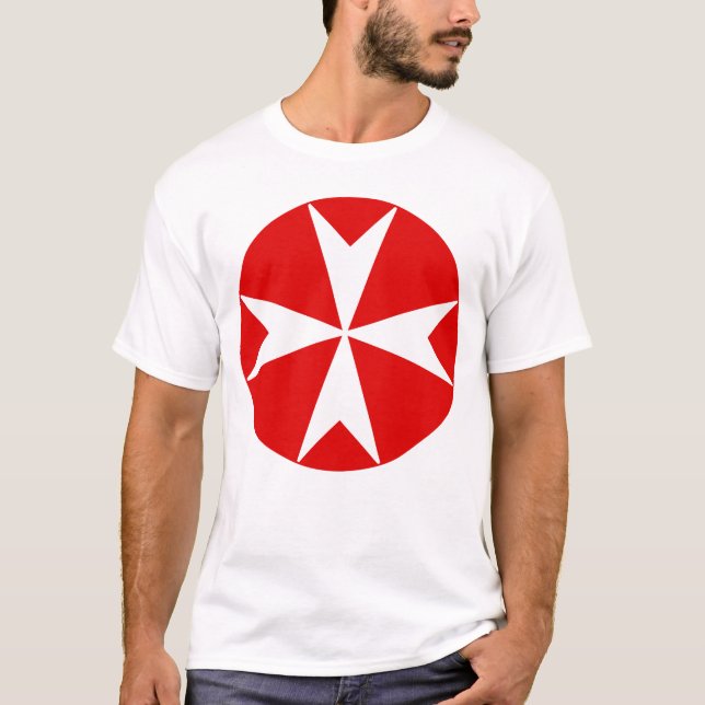 Camiseta Cross Of Malta v2 (branco a vermelho) (Frente)